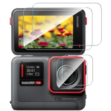 Imagem de YRTIYO Protetor de tela compatível com Insta360 Ace, 2 protetores de tela LCD + protetor de lente [pacote com 4], vidro temperado 9H ultra transparente antiarranhões