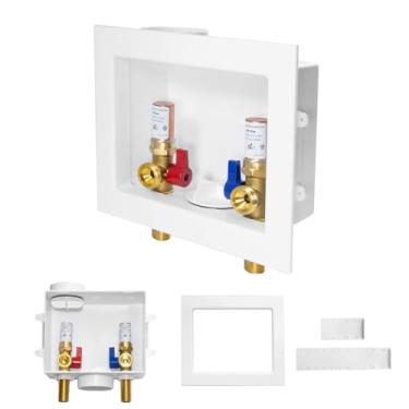 Imagem de GUOFIS Caixa De Saída Para Máquina Lavar, Pacote Com 1, Trava Golpe Aríete Cobre, Design Drenagem Central E Lateral Lavadora Roupas Pex (Entrada Conexão Suor Mip 1/2" X Mht 3/4")