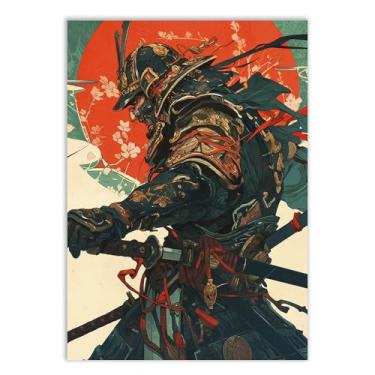 Imagem de Placa Decorativa Anime Samurai Ilustração Armadura Ornamentada Decoração Poster Quarto Sala