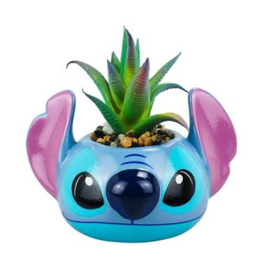 Imagem de Enfeite Vaso Porcelana Planta Rosto Stitch 13x13cm - Disney