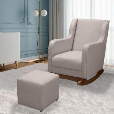 Imagem de Cadeira Poltrona de Amamentação Balanço Áquila c/ Puff Linho Bege Plus