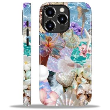 Imagem de MQJCYB Capa para iPhone 14 Pro Max, híbrida, resistente, 2 em 1, de corpo inteiro, resistente, à prova de choque, capa brilhante para iPhone 14 Pro Max - Conchas do oceano, estrela-do-mar, pérolas