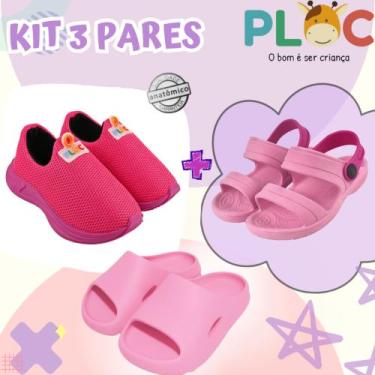 Imagem de Kit 3 Pares: Tênis Calce Fácil P26 Menina + Papete + Chinelo Ploc - Ca