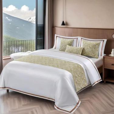 Imagem de Cachecol de cama de hotel moderno colcha decorativa geométrica dupla face disponível protetor de cama sem desbotamento toalha de cama para cama de solteiro queen size - amarelo||50 x 180 cm para cama