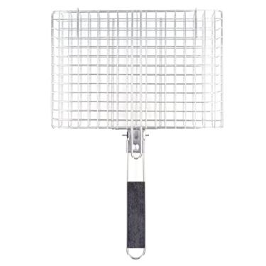 Imagem de Cesta de churrasco cesta de grelhar aço inoxidável dobrável reutilizável holo de madeira rack de churrasqueira para cozinhar vegetais grelhados carne de frutos do mar de carne de