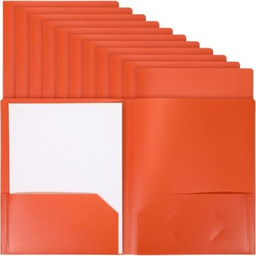 Imagem de 12 pastas de plástico resistente laranja com 2 bolsos, tamanho carta para casa, escritório, comunicação, apresentação, apresentação, protetor de folha (laranja)