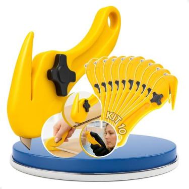 Imagem de Kit 10 Estiletes Segurança 9mm Bico Pato Pelicano Abrir Caixa Fitilho 