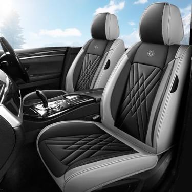 Imagem de SARISKA Capas de assento de carro adequadas para Toyota Prius 2001-2024 flancos totalmente embrulhados e compatibilidade com airbag lateral de couro napa premium (conjunto frontal, cinza preto)