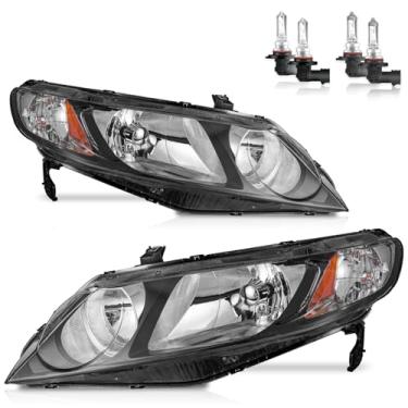 Imagem de ROADEAL Faróis com lâmpadas para Honda Civic 2006-2011 4 portas halogêneo substituição do lado do motorista e do passageiro