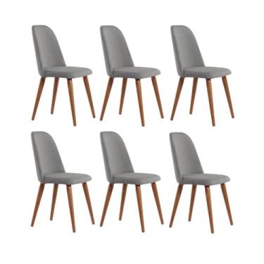 Imagem de Conjunto com 6 Cadeiras de Madeira Maciça Estofada New Drop - Natural c/Linho Cinza - Cobre
