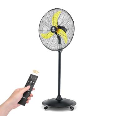 Imagem de FUGOO Ventilador de pedestal oscilante externo de 61 cm com controle remoto, motor BLDC totalmente selado, ventilador externo impermeável de 4 velocidades, ventiladores de piso industriais resistentes