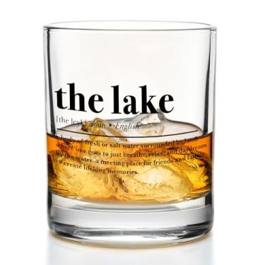 Imagem de Yomisex Copos de uísque Lake Gifts 283 g, decoração e presentes da casa do lago, definição à beira do lago, copos de pedras antiquados para mulheres e homens bebendo bourbon escocês coquetel licor