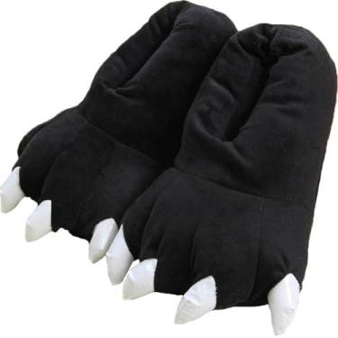 Imagem de acdiac Pantufas unissex macias com garra de monstro divertidas, sapatos de pata de animal para homens, mulheres, meninos e meninas com festa de Halloween em casa, calçados cosply para fantasia, Preto