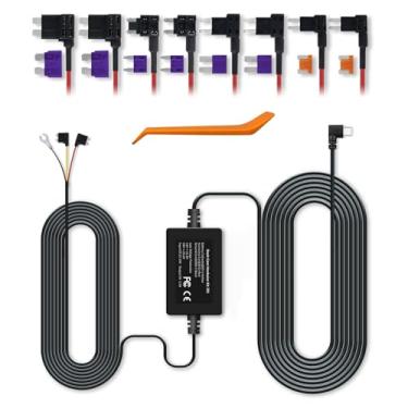 Imagem de GMAIPOP Kit de cabos rígidos TYPE-C Dash Cam de 3,5 m, kit de fios rígidos para G900, proteção de baixa tensão para modo de estacionamento, converte 12V - 24V para 5V/3A, kit de 4 fusíveis e