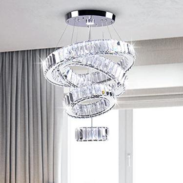 Imagem de CLAIRDAI Lustres de LED Lustres de cristal de alto brilho 4 anéis lustres de iluminação pendentes de aço inoxidável ajustáveis para quarto sala de estar sala de jantar diâmetro 15 - 25 - 35 cm - 45 cm