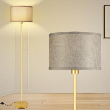 Imagem de AUQUEE Luminária de chão dourada, luminária de pé rústica para sala de estar com sombra de juta, interruptor de pedal, lâmpada alta brilhante para casa de fazenda, lâmpada de canto para quarto e