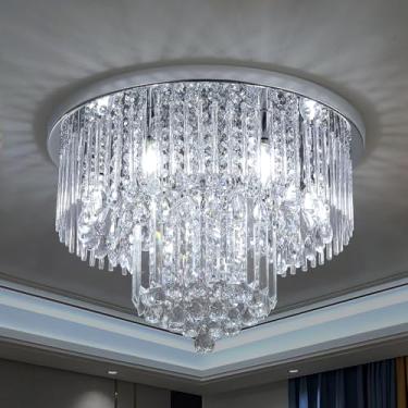 Imagem de Litaddscen K9 Lustre de cristal para montagem embutida, lustres de cristal redondos modernos de gota de chuva luminárias cromadas prata lâmpada para hall de entrada, quarto, sala de jantar, entrada, 6
