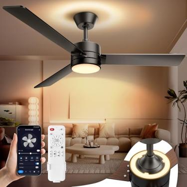 Imagem de Luzes de ventilador de teto com luz de fundo, ventiladores de teto com luz e controle remoto, fácil de instalar, montagem embutida, reversível, 3CCT/RGB, regulável, ventiladores de teto para quarto