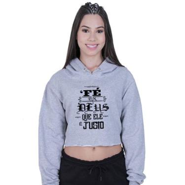 Imagem de Cropped Moletom Feminino Fé em Deus Racionais Mcs - Lafre, Cinza, G