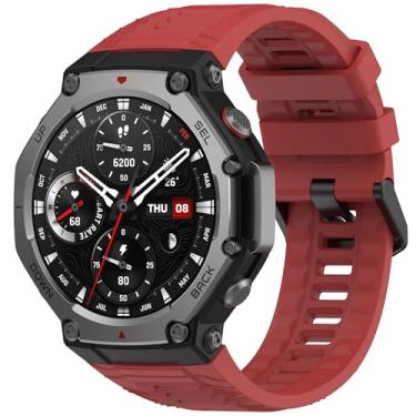 Imagem de XINGMALY Pulseira de substituição compatível com Amazfit T-Rex 3, pulseira de substituição esportiva de silicone macio flexível resistente ao suor para relógio inteligente Amazfit T-Rex 3 (vermelho)