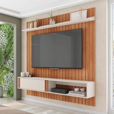 Imagem de Painel Sirius Ripado 180cm para TV até 65 com Ripado MDF Freijo/OffWhite G11 - Gran Belo
