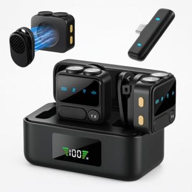 Imagem de Microfone de Lapela Sem Fio Tipo C Kit Duplo com Case Recarregável | Compatível com iPhone 15/16, Android USB-C e Notebook | IA Antirruído | Ideal para TikTok, Podcast, Gravações, Lives e Vídeo Aulas