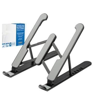 Imagem de Suporte Ergonômico para Notebook e Celular, Rotação 360 Graus, Mesa, Metal, Preto