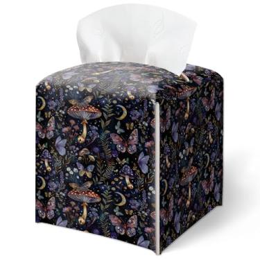 Imagem de Capa de caixa de lenços, estampa floral escura e borboleta, capa quadrada à prova d'água, decoração de mesa para sala de estar, cozinha, vaidade, escritório, decoração de casa estética, presente para