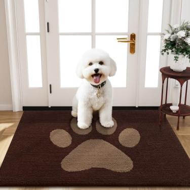 Imagem de Buganda Tapete de porta de cachorro para patas enlameadas, capachos absorventes de sujeira antiderrapante, tapete de baixo perfil lavável para cães de lama, tapete de entrada para piso interno (101 x