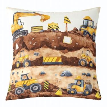 Imagem de jejeloiu Capas de almofada de escavadeira 40,6 x 40,6 cm para veículos de construção, conjunto de 1 para meninos, meninas, adolescentes, equipamentos, caminhões, estradas, fronhas, decoração de casa,