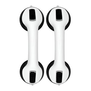 Imagem de Kit 2 Barra De Apoio Com Ventosa Suporte Sanitário Portátil Idosos Deficientes 29x10cm Banheiro Preto