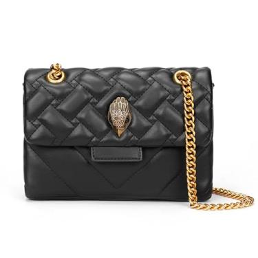 Imagem de Rejolly Bolsa tiracolo feminina listrada arco-íris de couro sintético com bloqueio de cor e alça de corrente, Preto (ferragens douradas)