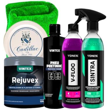Imagem de Kit Sintra Fast 500ml Vonixx V-Floc 500ml Vonixx Pneu Pretinho 500ml Vintex Hard Wax 150g Cadillac Rejuvex 400g Acessórios Karbox