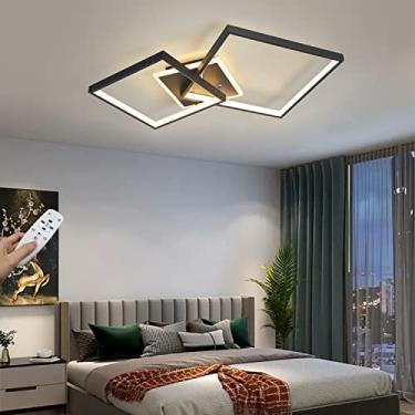 Imagem de Luminária de teto LED moderna com controle remoto, luminária de teto com design retangular, iluminação de acrílico e alumínio para quarto, cozinha, sala de jantar, estudo, varanda (preto, 2