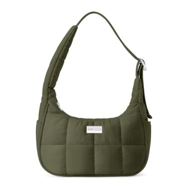 Imagem de TOPDesign Bolsa de ombro acolchoada para mulheres, bolsa Hobo ultraleve, mini bolsa clutch com zíper, alça ajustável, Verde escuro, Medium