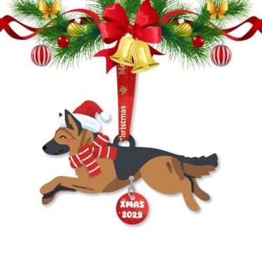 Imagem de Enfeites de pastor alemão de Natal 2025, enfeite de pastor alemão para decoração de festa de Natal, enfeite de natal de cachorro de desenho animado para decoração de casa, enfeites de presente de
