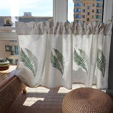 Imagem de Cortina curta de cozinha algodão e linho cortina curta - cortinas pequenas de meia janela para cozinha varanda casa de banho - com cortina de porta de divisão de amarelo verde, 1 unidade, 120 * H 80 c