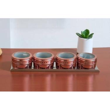 Imagem de Kit 4 Porta Temperos Condimento Magnetico Colorido Inox Imã - Wellmix,