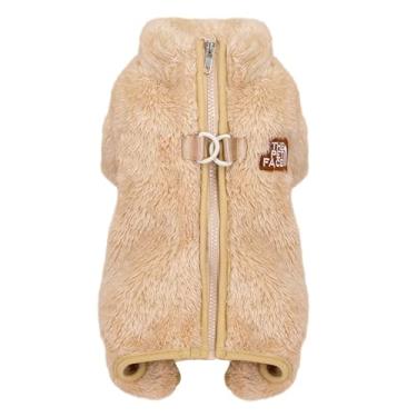 Imagem de Izefia Suéter de cachorro roupas roupas de lã suéter de lã macacão inverno quente moletom 4 pernas pijama moderno padrão rosto animal de estimação suéter para cão pequeno médio gato cáqui M