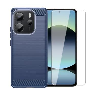 Imagem de WDMYLFTW Capa para Xiaomi Redmi Note 14 4G com protetor de tela HD, capa protetora de borracha macia para celular com absorção de choque flexível TPU (azul marinho)