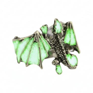Imagem de ellifam Anel de dragão que brilha no escuro | Joias de fantasia gótica ajustável | Design medieval, mítico, punk, criatura luminosa | Vintage, Boho, presente cosplay, mal, demônio, diabo, Metal, Sem