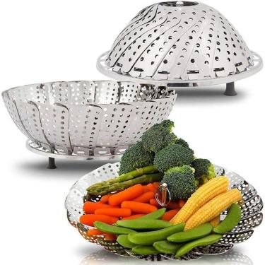 Imagem de Super Cesto Cozimento Vapor Legumes Verduras 22Cm Aço Inox