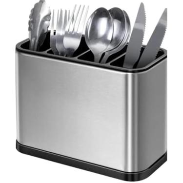 Imagem de Escorredor porta Talheres em Aço Inoxidável Premium, Organizador de Utensílios com 4 Divisórias Sistema de Drenagem de Água para Pia de Cozinha fácil limpeza Material de alta qualidade