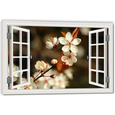 Imagem de Beautiful FlowersImpressão artística em tela de ilusão de janela falsa, arte de parede com vista panorâmica real para sala de estar 80 x 120 cm emoldurada