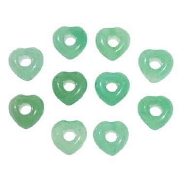 Imagem de Nupuyai Pacote com 10 contas de pedra de coração de aventurina verde com orifício grande para fazer joias, contas de coração vazadas para pulseira de berloques