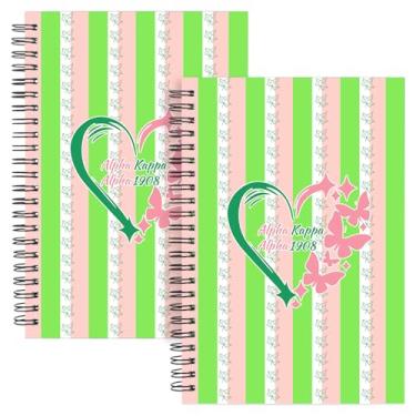 Imagem de WHLBHG A-K-A Gifts 2 peças Caderno Espiral Presentes de Irmandade para Mulheres Meninas Irmãs Diário Inspirador 1908 Rosa e Verde Sisterhood Caderno de Escrita (2 Espirais Alpha Kappaheart)