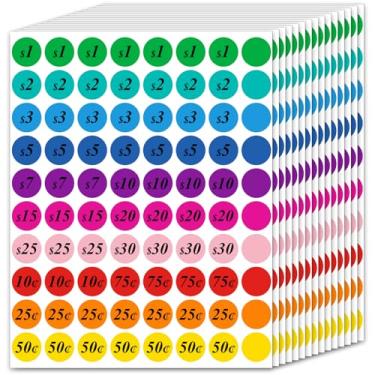 Imagem de 1600 peças de adesivos de preço de venda de garagem de 3/4 polegadas pré-preço para mercados de pulgas, feiras e varejo, LabelChoice 10 cores sortidas adesivos de preço de venda de quintal redondo