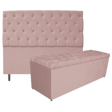 Imagem de Kit Cabeceira e Calçadeira Liverpool 160 Cm Queen Size Rosê