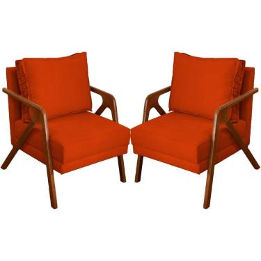 Imagem de Kit 2 Poltronas Decorativa Shine Pé Castanho - Terracota Suede