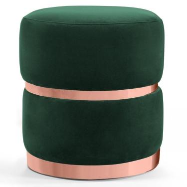Imagem de Puff Decorativo Com Cinto E Aro Rosê Round C-303 Veludo Verde Musgo - Domi